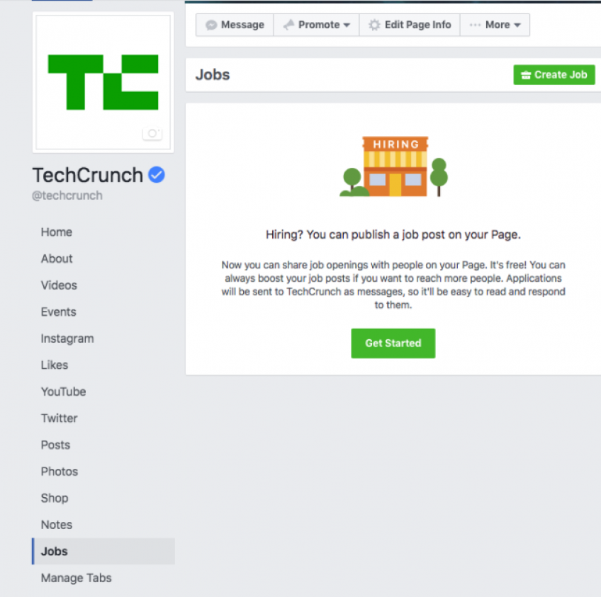 Facebook jobs tab